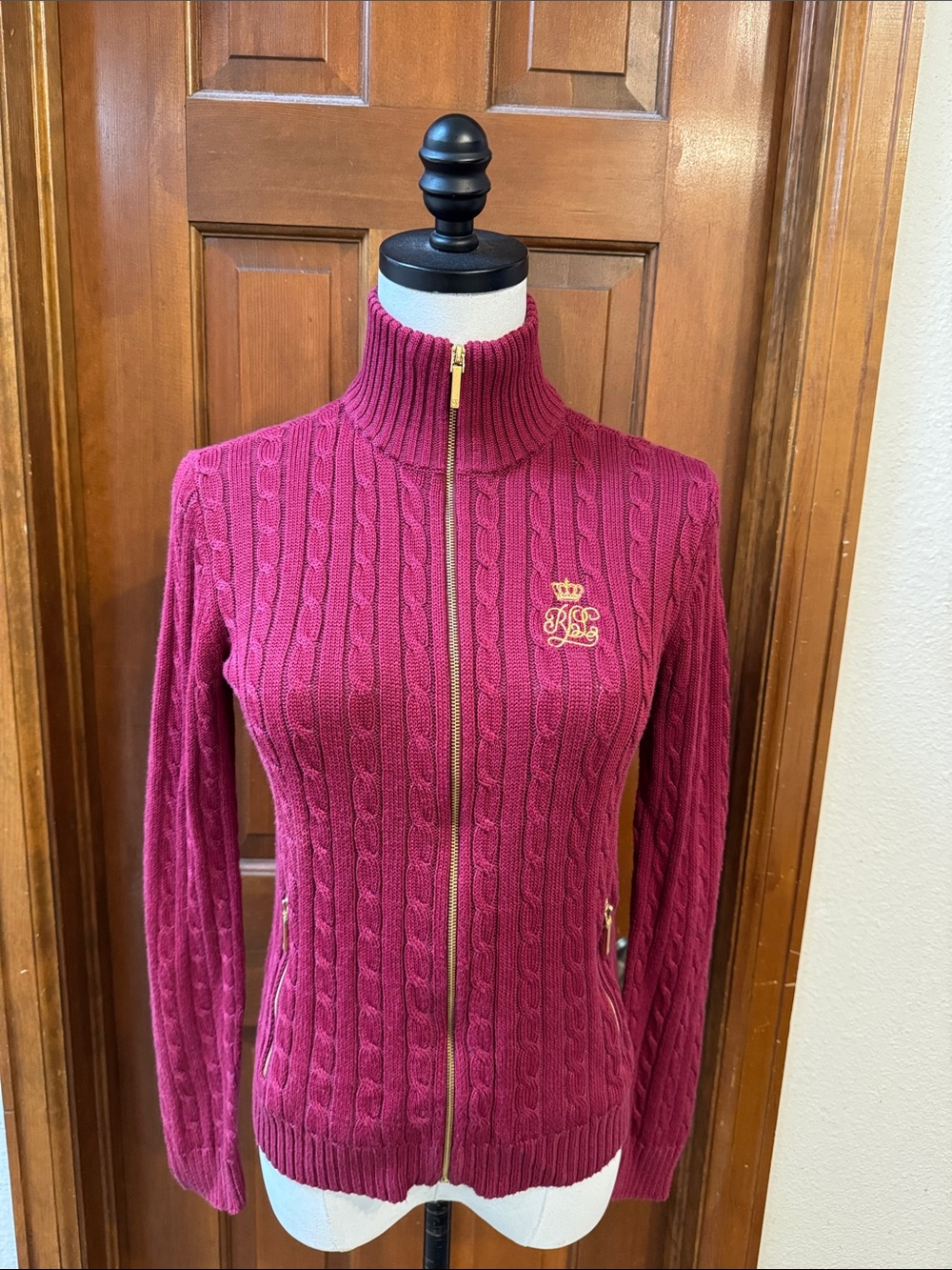 NWT Lauren Ralph Lauren Cable-Knit Zip Cardigan Size S